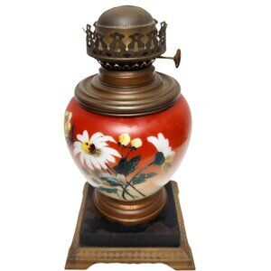 Handpainted Glass Body Victorian Oil Lamp Original Antique RARE Collectible